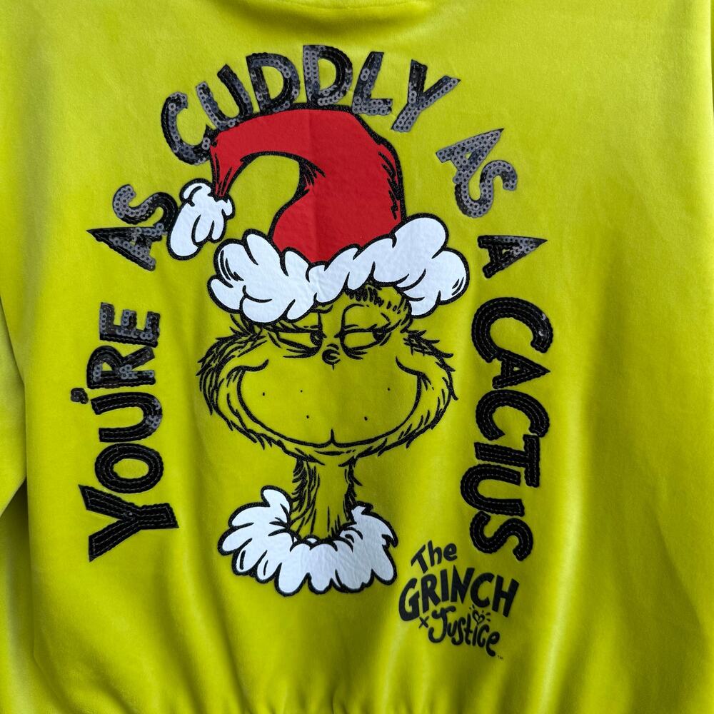 The Grinch x Justice Girls L 12/14 Neon Velour Sequin Cuddly As A Cactus Sweater